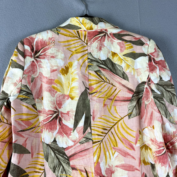 Joie Kishina Linen Blazer Womens 4 Pink Floral Tropical Hawaiian Career Office - Picture 10 of 14